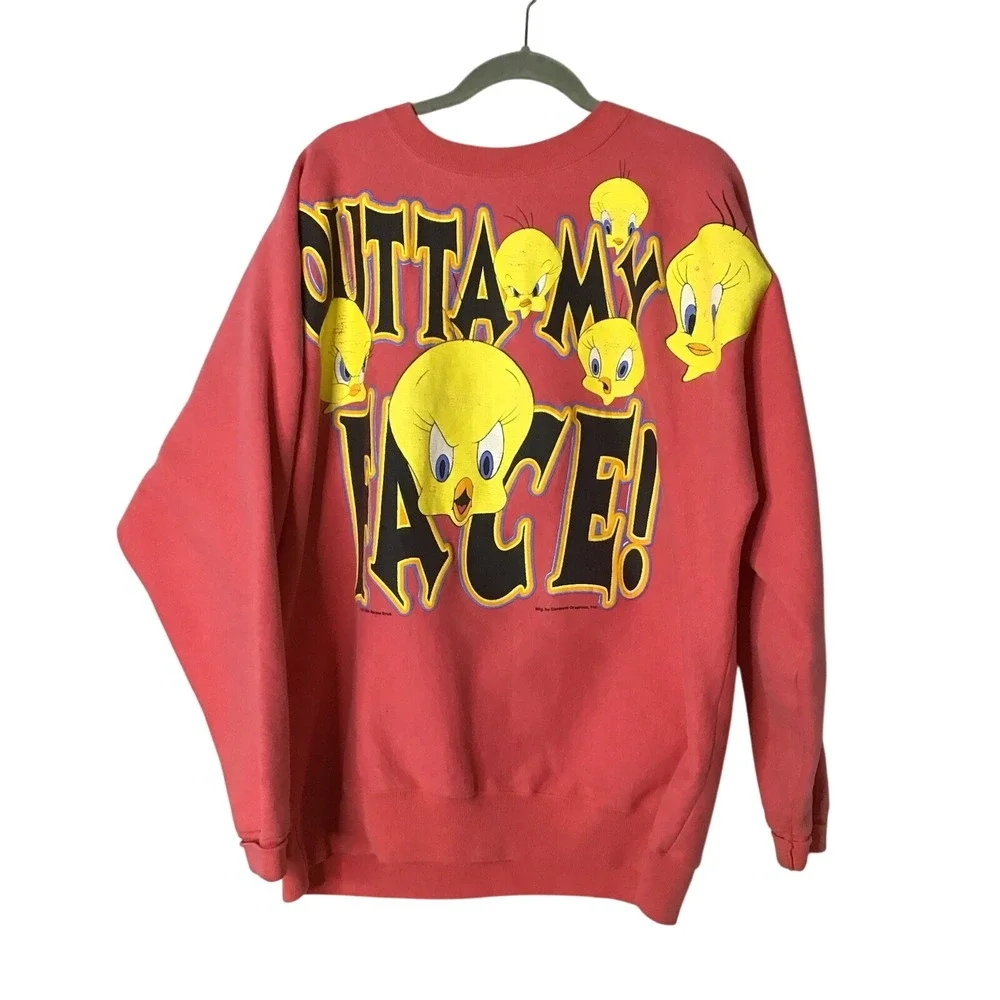 Tweety Bird Looney Tunes VTG GET OUT OF MY FACE! Womens Sweater X-Large‎ READ